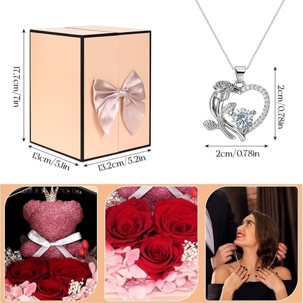 Eternal Rose Box With Heart Necklace - Picture 8 of 9